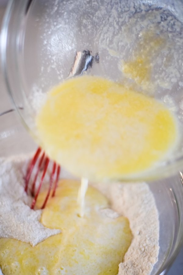 mixing batter into a bowl