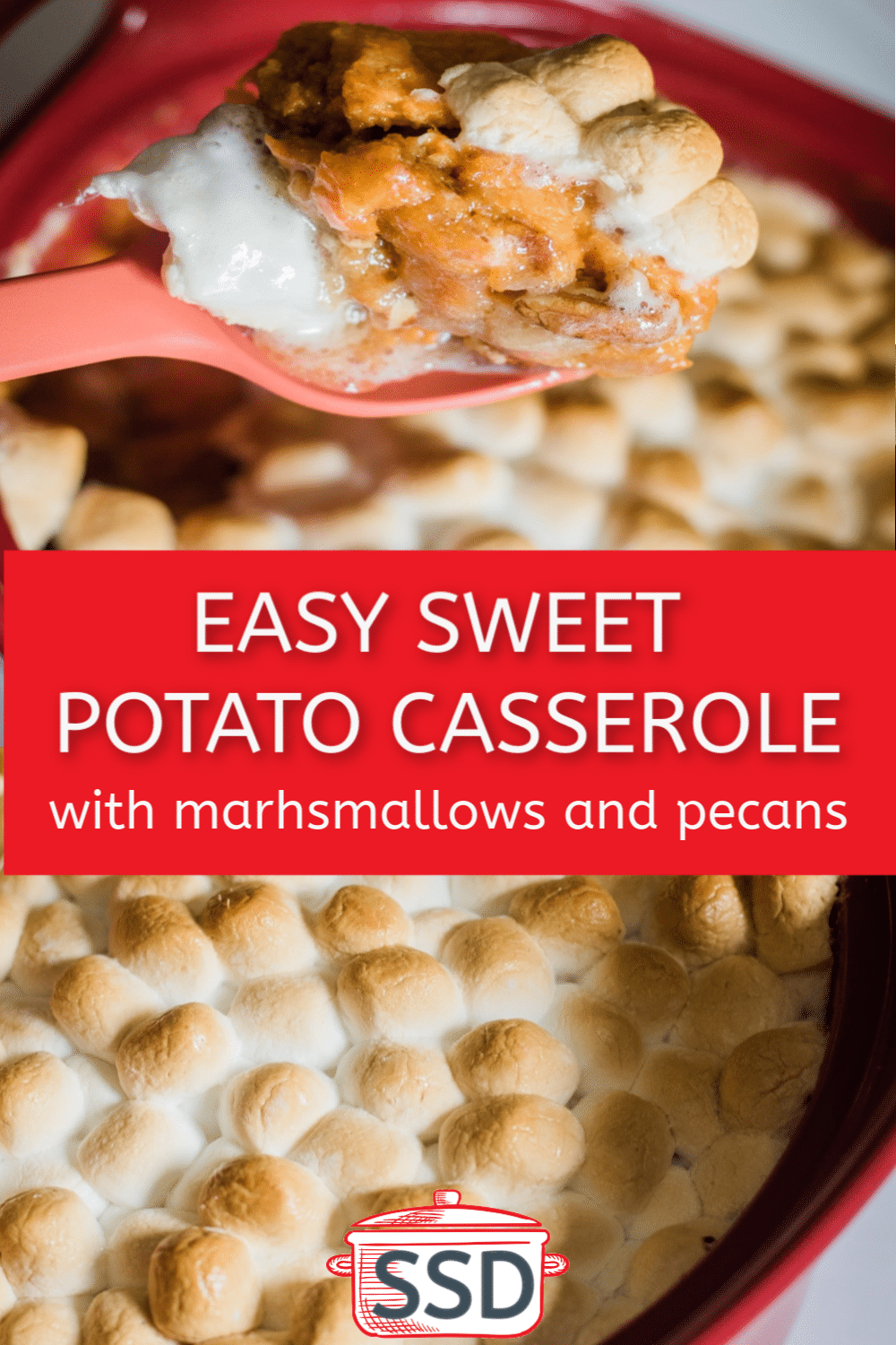 This sweet potato casserole with marshmallows is the perfect Thanksgiving side dish. It is easy and made with pecans and marshmallows using fresh sweet potatoes. It's the best sweet potato casserole ever #sweetpotato #thanksgiving via @simplysidedishes89