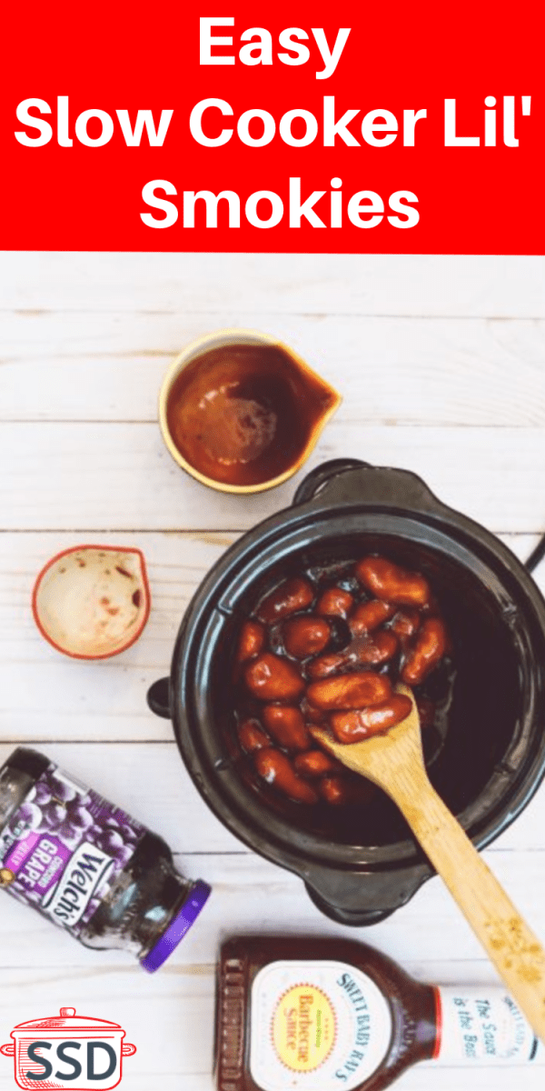Crock pot Lil' smokies are one of the easiest recipes you can make - it's a great side dish or even main dish when paired with rice. This lil' smokies with grape jelly are sure to be the first item gone at your next potluck! #lilsmokies #crockpot #crockpotsidedish #crockpotappetizer via @simplysidedishes89