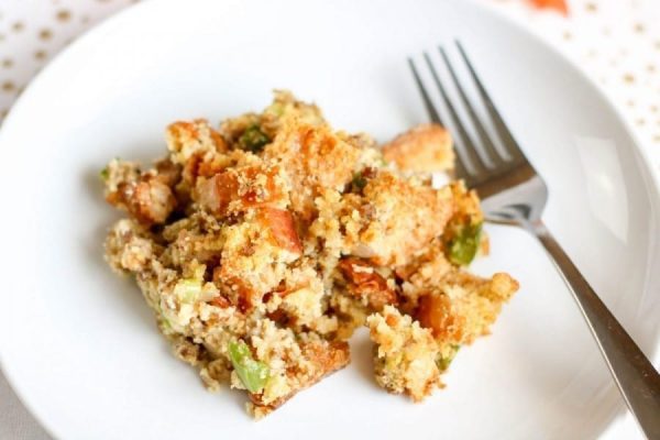 Cornbread and Sausage Dressing on plate