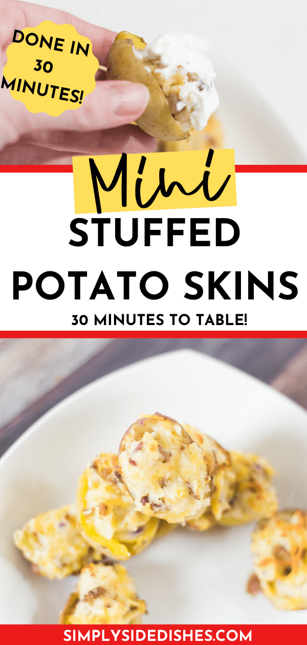 These mini twice baked potato skins are absolutely delicious! So easy to make and serve as a delicious side dish or appetizer.  via @simplysidedishes89