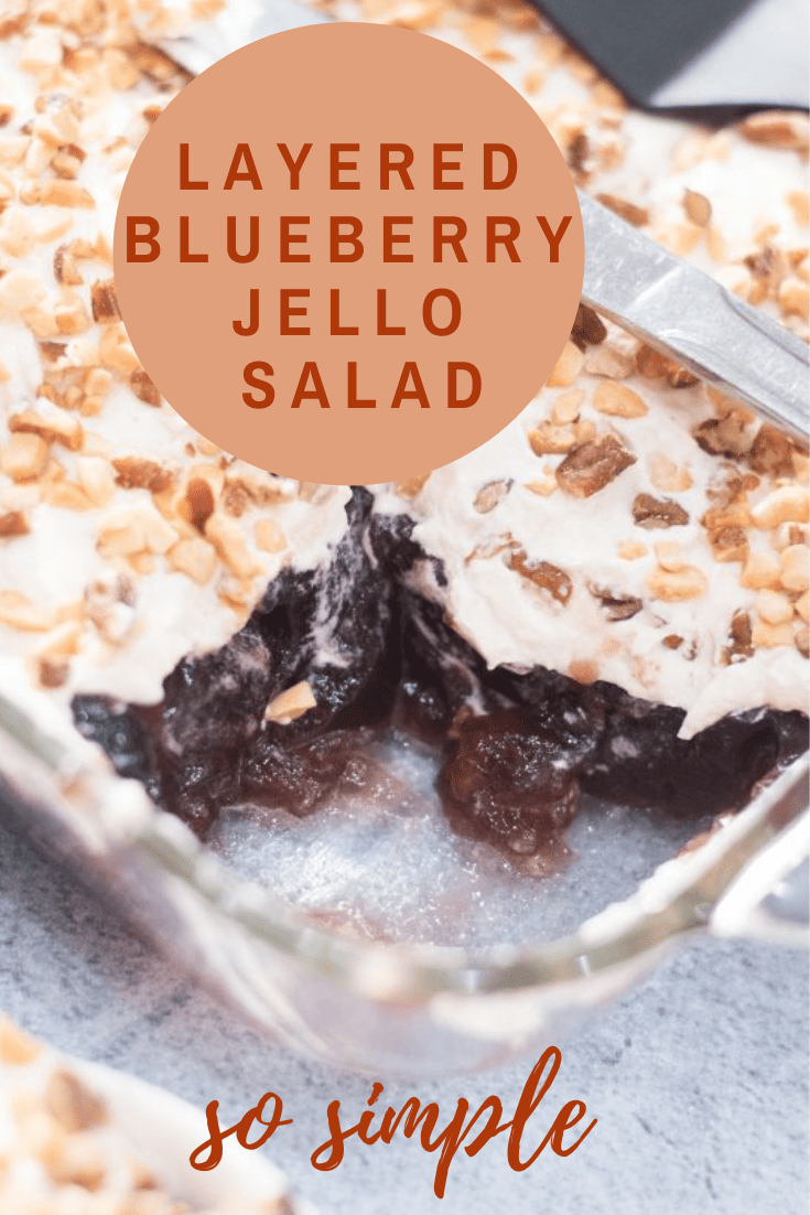 This easy layered blueberry jello salad is SO delicious. It's creamy and delicious with tons of flavor. It's the best jello salad around! via @simplysidedishes89