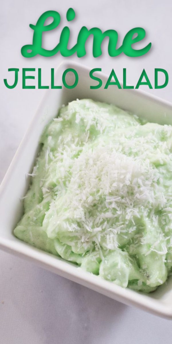 Easy lime jello salad with coconut, lime jello, and whipped cream .So delicious! via @simplysidedishes89