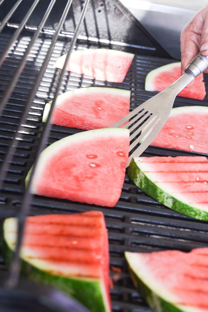 removing watermelon from grill