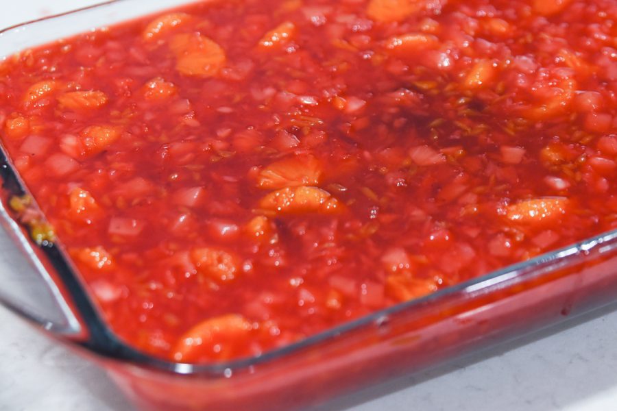 orange cranberry jello in 9x13 pan