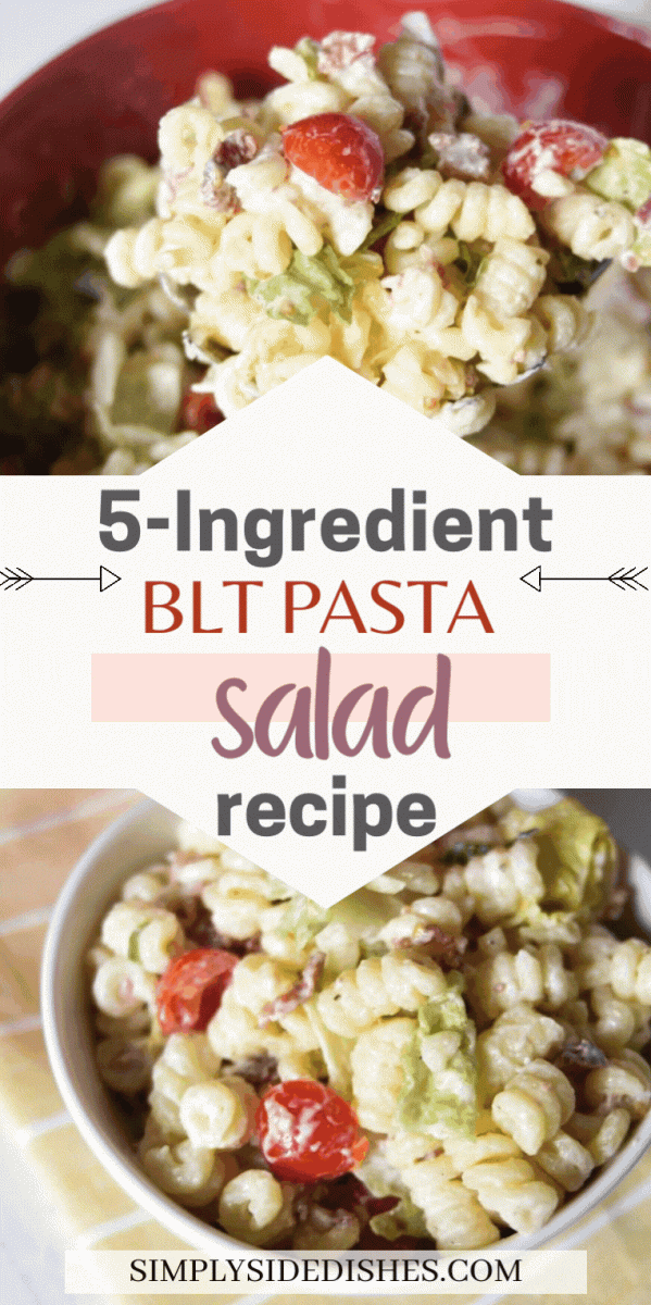 BLT Pasta Salad is the perfect summer salad. The crispy bacon and creamy dressing is the perfect combination. You will love our easy recipe for BLT Salad with pasta! via @simplysidedishes89