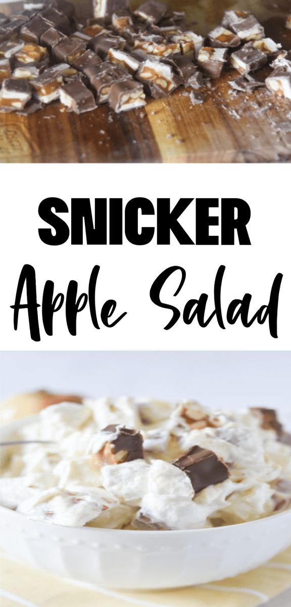 Snickers Apple Salad is a party and potluck must-have. The tart apples and sweet Snickers compliment each other perfectly in this easy-to-make Snickers and Apple Salad. via @simplysidedishes89