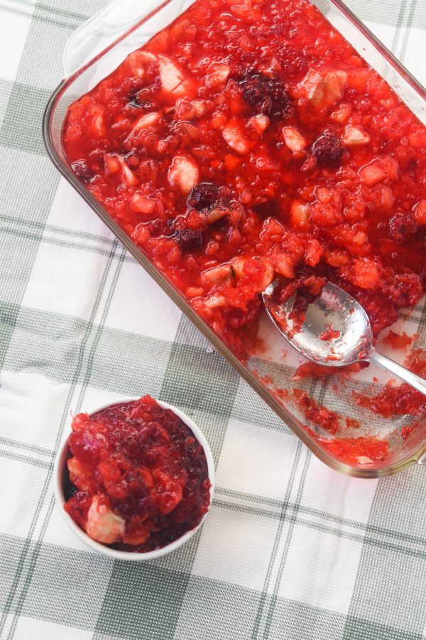pan full of raspberry jello