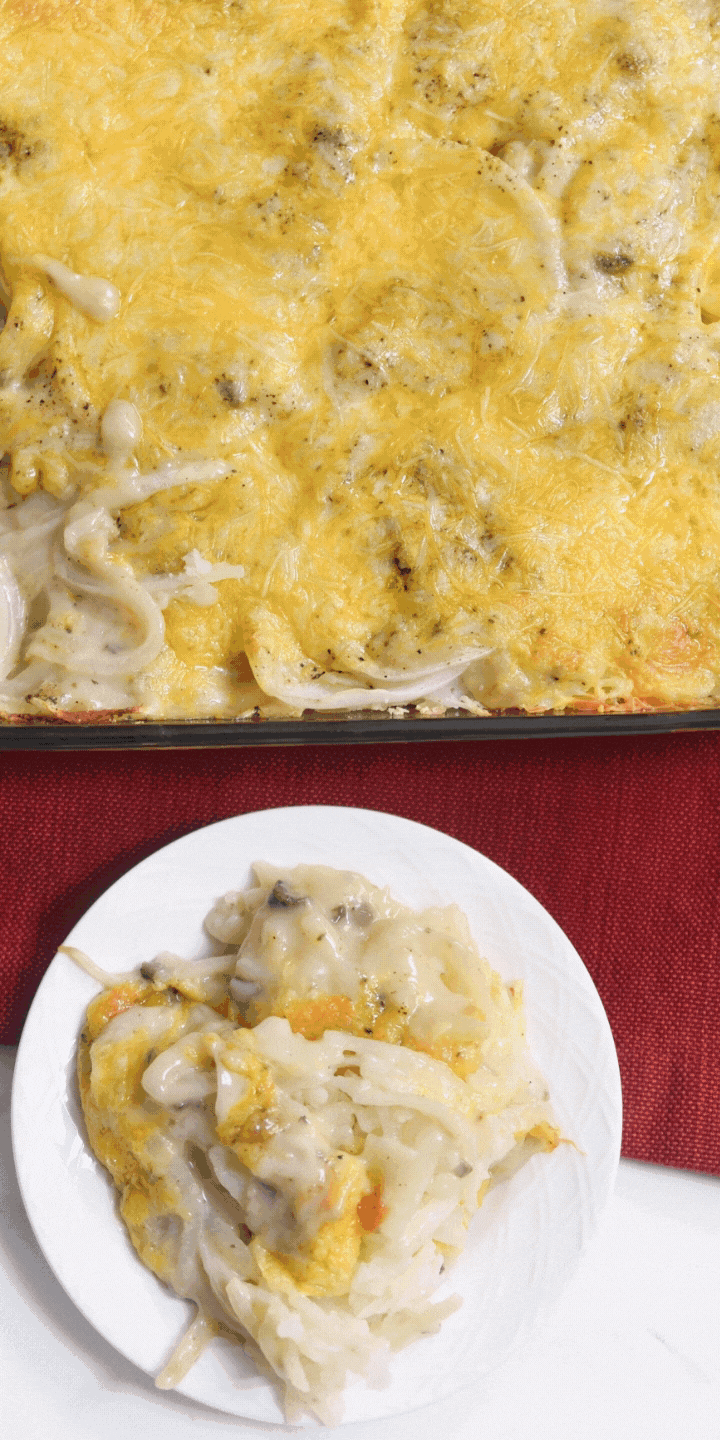 This simple cheesy potato casserole recipe is perfect for busy people and is incredibly delicious. Cheesy potatoes with frozen hash browns will satisfy everyone in the family. via @simplysidedishes89
