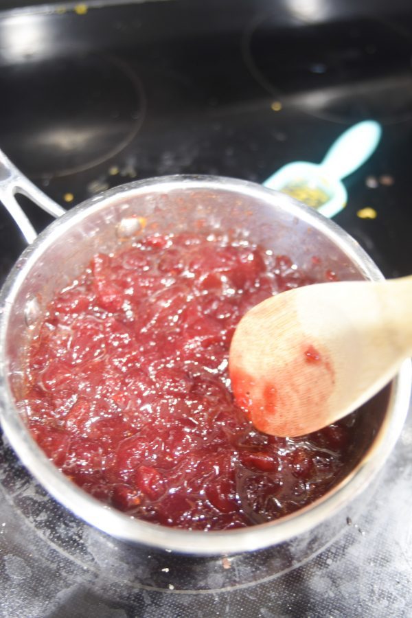 canned cranberry sauce in a pan