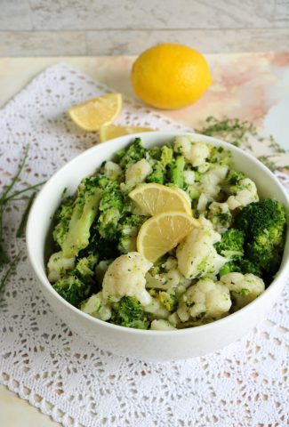 Cauliflower and Broccoli with Fresh Herb Butter in a bowl
