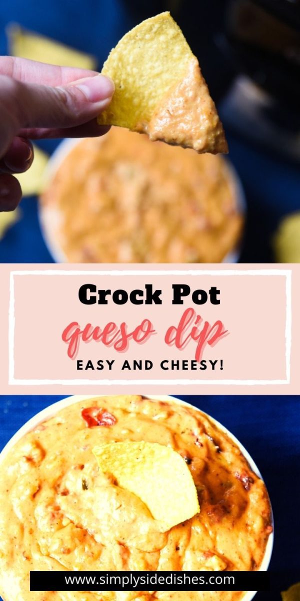 In just 10 minutes, you can whip up this delicious, homemade crock pot queso dip. The combination of creamy cheese, savory roasted tomatoes, and spicy green chiles and jalapeño are seriously addictive. via @simplysidedishes89