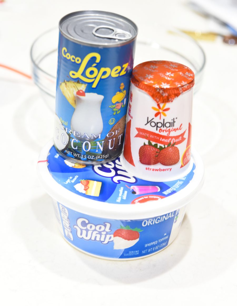 Cool whip, yogurt, and cream of coconut