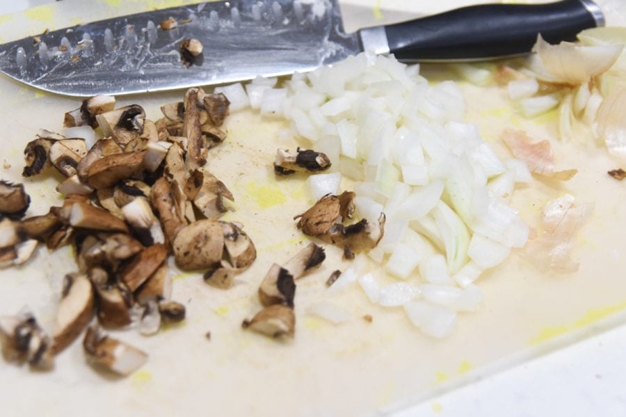 diced onions and mushrooms