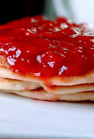 strawberry syrup on pancakes
