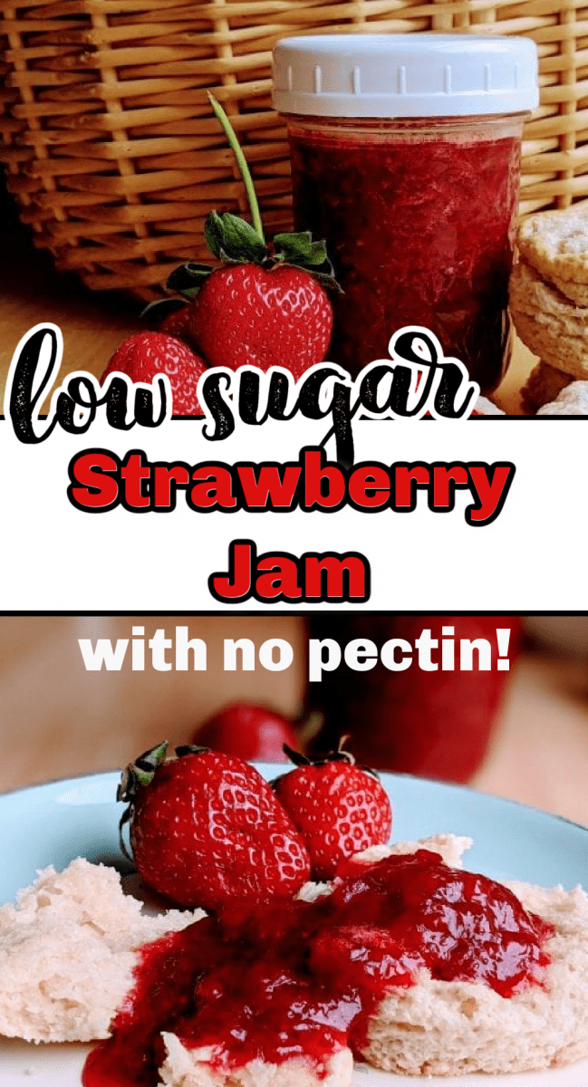 Looking for an easy strawberry jam recipe with lower sugar? We've got good news for you! This jam is made with fresh strawberries, no added pectin, and it's so easy and delicious to make - it's a great way to use all those strawberries you've picked from strawberry season! It's great to spread on jelly sandwiches, biscuits, pancakes, and to share with friends! via @simplysidedishes89