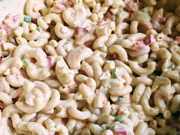 closeup of amish macaroni salad