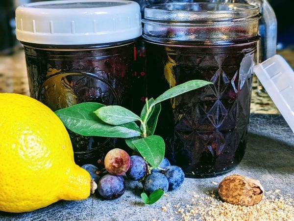 blueberry jam in jars with lemon and blueberries