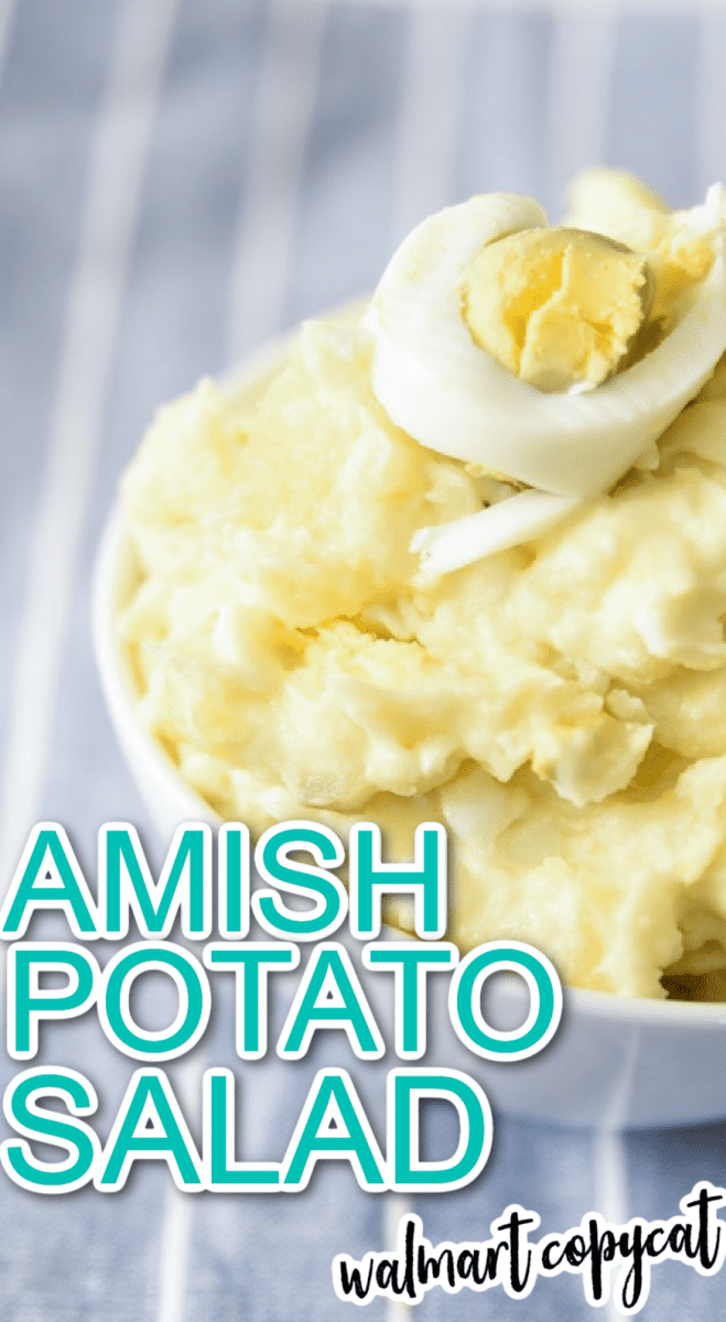 Amish potato salad is a delicious salad with slightly sweet, creamy, and tangy dressing. The perfect Amish potato salad recipe is made from boiled potatoes, eggs, celery, onions, and relish. The salad is super easy to make and is a perfect treat for every occasion, including summer picnics, BBQs, and more! This is a copycat version of the Walmart Amish potato salad. via @simplysidedishes89
