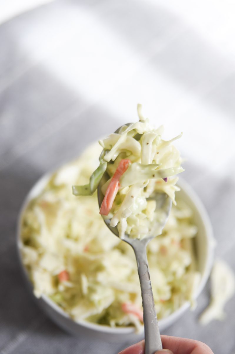 red lobster cole slaw on spoon