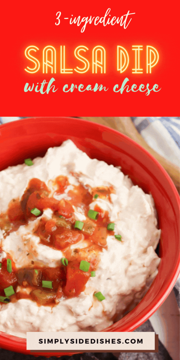 Salsa dip with cream cheese is the perfect appetizer for any party or get-together. This easy-to-make cream cheese salsa dip only requires three ingredients and can be whipped up in minutes with simple ingredients you can easily find at the store. Plus, it's always a hit with guests! via @simplysidedishes89
