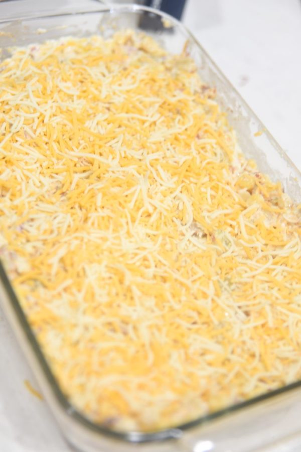 casserole with cheese on top