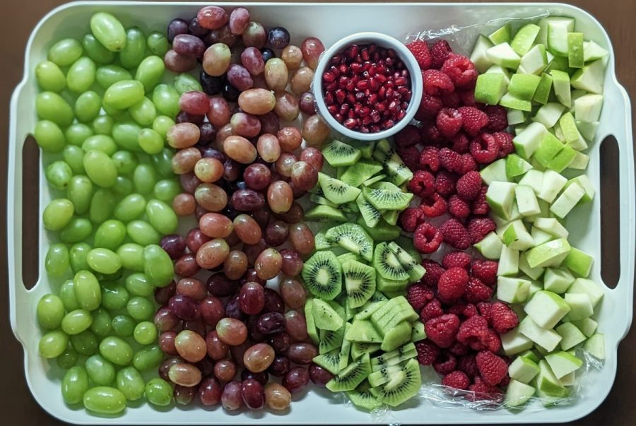 christmas fruits on a platter. 