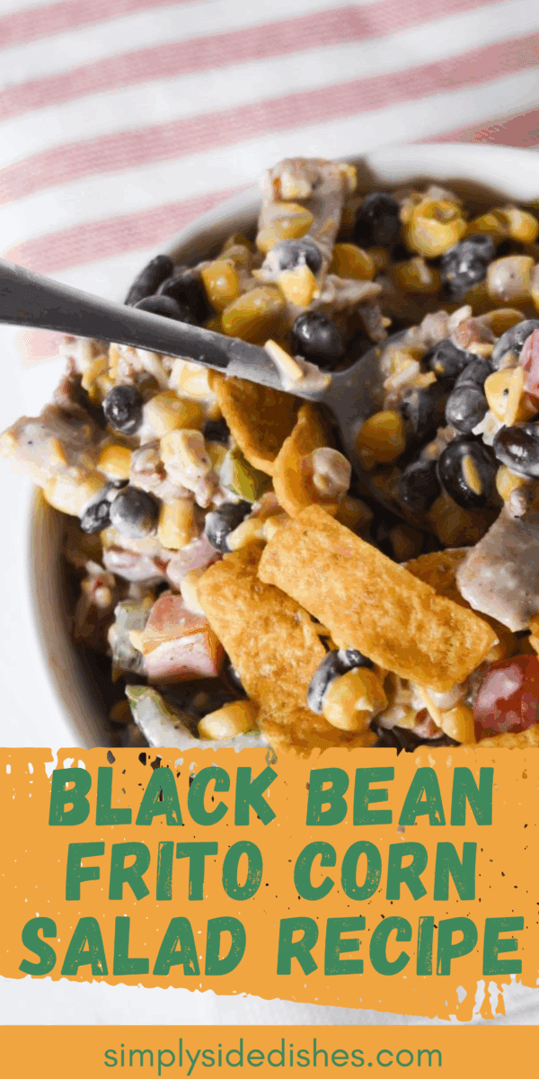 Frito Corn Salad is a delicious and creamy salad that makes for a great side dish for any BBQ or potluck. Add some chicken or bacon and a side of texas toast, and you've got yourself a great main dish, too! via @simplysidedishes89